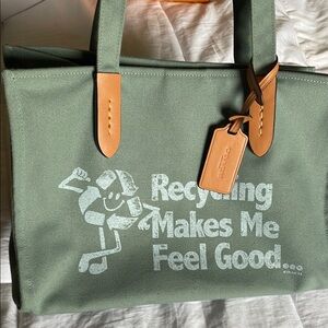 Coach Olive Green Tote with Tan Leather Accents